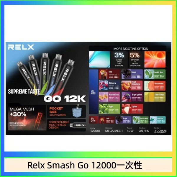 Relx Smash Go 12000一次性 Relx Smash Go 12000 Puffs 一次性電子煙拋棄式12W輸出